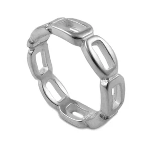 Rigid Curb Chain Ring Solid 925 Sterling Silver Circle Design UK Size L - Picture 1 of 5