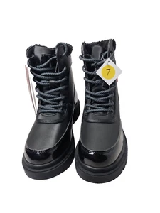 Canada Weather Gear Duck Boots Womens 7 Black Faux Fur Waterproof Combat Glossy - Picture 1 of 10