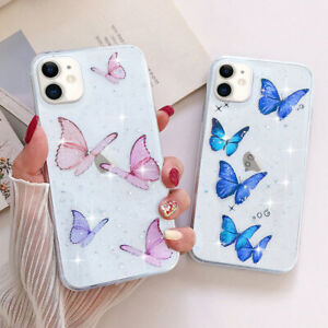Glitter Butterfly Clear Phone Case Cover iPhone 13 11 12 Pro Max 7 8 SE 2022 XR