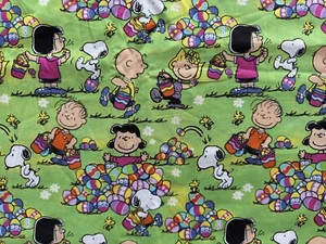 Peanuts Easter Egg Hunt Green Colorful Springs Fabric Snoopy Charlie Brown BTHY - Picture 1 of 24