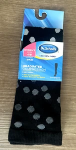 Dr Scholl's Graduated Compression Socks Knee High Women 4-10 1 Pair Black Gray - Picture 1 of 4