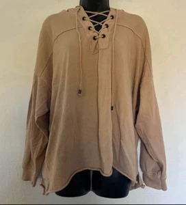 Aerie Sunday Soft Lace Up Hoodie Women’s M 100% Cotton Pink Oversized - Picture 1 of 8