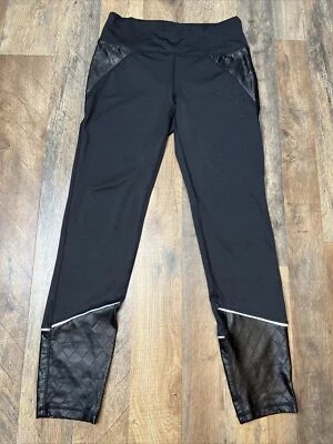 Catherine Malandrino Black Leggings Sz Small Faux Leather Accent Preowned Stain - Image 1 of 4