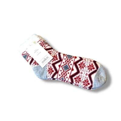 Auden Nuevo Con Etiquetas Fair Isle Calcetines al Tobillo Para Mujer Gris Blanco Rojo Doble Forrado Acogedor Tejido Foto 1 de 4
