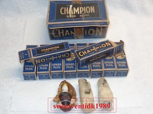 (10) .. ‘NOS’ WWII Champion #7 Spark Plugs .. ‘Brass Hat’.. in WWII Cosmoline - Picture 1 of 24