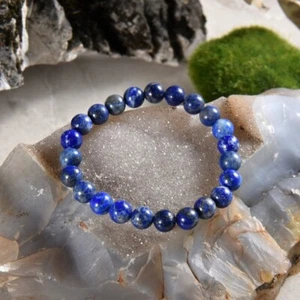 Lapis Lazuli Smooth Round 8MM Gemstone Beads Stretchable Healing Bracelet 6-8" - Picture 1 of 8