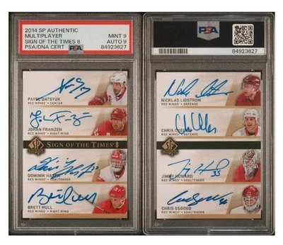 2014 SP Authentic Sign Of The Times 8 Datsyuk Hasek Hull Chelios Auto Red Wings - Image 1 of 4