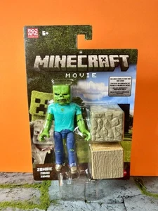 2025 Mattel - A Minecraft Movie 4in Figure: ZOMBIE (w/ Cobblestone & Oak Wood) - Picture 1 of 3