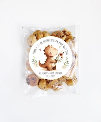 Dinosaur Baby Shower Stickers, Personalized Dinosaur Theme Baby Shower Stickers - Image 1 of 4