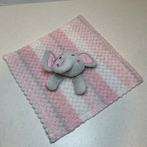 Baby Girl Elephant Lovey Plush Security Blanket Pink & Gray Stripe - Picture 1 of 13
