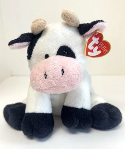 Ty Pluffies Milkers the Cow Beanie Plush Soft Toy 8" 2006 NWT RARE VERSION - Picture 1 of 11
