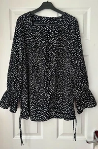 Kaleidoscop ladies black white long sleeve flare blouse polka dot size 12 - Picture 1 of 8