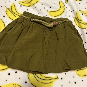 Zara Girls Size 7y 122 cm Olive Green Linen Skort Skirt Pre Owned Beaded Belt  - Picture 1 of 14