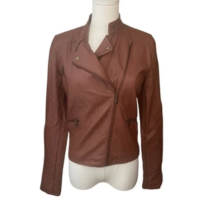 Anthropologie Ett:twa Faux Leather Brown Moto Jacket Women Size XS - Image 1 of 4