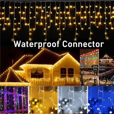LED Curtain Icicle Light Window Fairy String Light In/Outdoor Xmas Party Decor - Image 1 of 4
