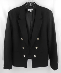 Nine West Womens M Black Double Breasted Dress Blazer Jacket Gold Button Accents - Picture 1 of 6