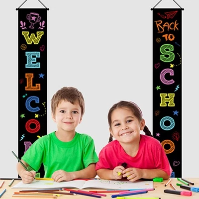 1 Pair Door Couplets School Door Banners Door Curtain Decorations - Image 1 of 4