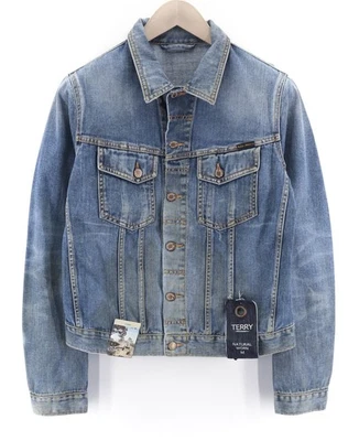 Nudie Jeans Terry Natural Worn Men's M Blue Faded Denim Polo Buttons Jacket - image 1 of 4