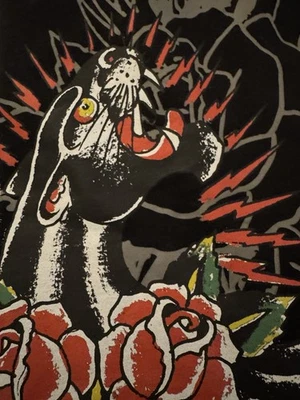 Ed Hardy Mens NWT Black panther Roses Sweatshorts Wearable Art Retail $99 Sz XL - Image 1 of 4