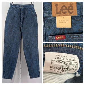 Lee Jeans Vintage 80s Paisley Hip Hop AOP Indigo Art Graphic Pleated Denim 25 27 - Picture 1 of 6