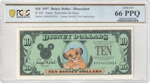$10 1997 Disney Dollar Simba/Remember the Magic PCGS 66PPQ - Imagen 1 de 2