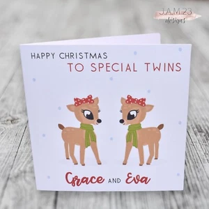 Personalised Girls Christmas Card Twins Daughters Nieces Granddaughters - Picture 1 of 9
