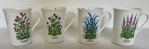 Vintage Set Of 4x “Wild Flowers” RSNC Wildlife Trust Mugs, Berkshire Bone China - Picture 1 of 21