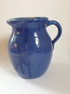 Hand turned Vintage Pottery Pitcher Blue W Lid Unmarked - Picture 1 of 1