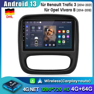 Für Opel Vivaro B Renault Trafic DAB+ CarPlay Autoradio Android13 GPS Navi 4+64G - Bild 1 von 4