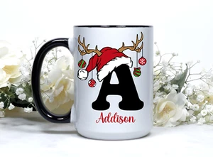 Personalizar 11 oz o 15 oz Cerámica Café-Taza de Té-Navidad-Iniciales-Regalo - Imagen 1 de 4