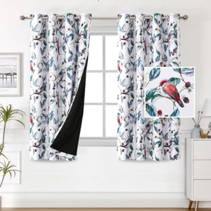 Wild Berry & Bird 100% Blackout Curtains 63" Thermal Insulated 2 Panel Set - Picture 1 of 12