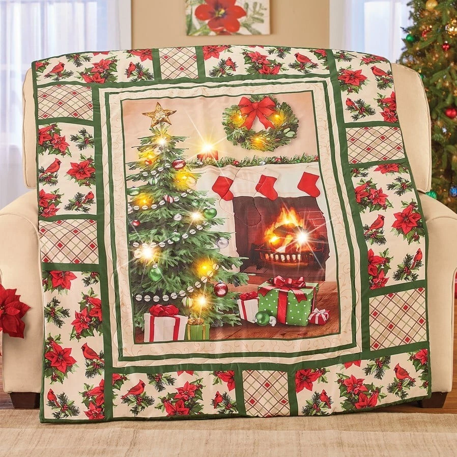 Manta de sofá con iluminación LED para chimenea de Navidad con retazos y luces LED Foto 1 de 1