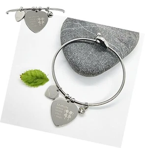 Bracciale donna rigido in acciaio cuore argento inciso con dedica amiche sorelle - Foto 1 di 5