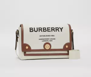 Burberry - Note Bag - White Canvas | Brown Leather |  Horseferry Logo  New&Tag - Picture 1 of 9