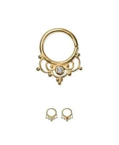 925 Sterling Silver 14K Gold Plated Septum Clicker 3/8" Chandelier 16 Gauge 16G - Picture 1 of 1