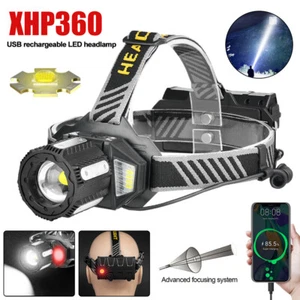 Faro LED XHP360 90000LM Super Brillante Antorcha Cabezal Zoom USB Luz de Carga - Imagen 1 de 12