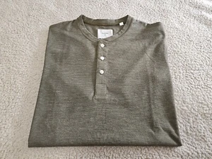 Nuova senza etichette: camicia BILLY REID Henley verde a righe manica corta taglia small  - Foto 1 di 10