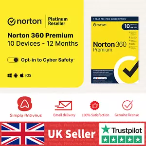 Norton 360 Premium Antivirus 2025 VPN 10 Device 1 Year 5 Minute EMAIL Delivery - Afbeelding 1 van 3