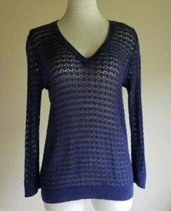 Loft size S cotton purple long sleeve V neck women's loose knitted blouse. - Picture 1 of 8