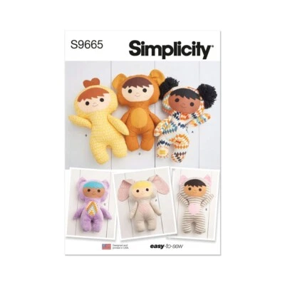 SIMPLICITY 9665 PLUSH DOLLS Sewing Pattern 6 Dolls 14.5" Tall 37cm Skill: EASY - Image 1 of 4