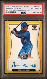 2020 LEAF METAL DRAFT AUTOGRAPH BAAC2 ARMANDO CRUZ GOLD RAINBOW 1/1 PSA GRADED - Picture 1 of 2