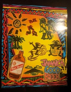 Póster de cerveza vintage a rayas rojas estampado botella de Jamaica colores neón - Imagen 1 de 3