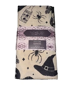 New Halloween Icon Napkins Set 6Rachel Zoe Skull Witch Owl Pumpkin Bat - Picture 1 of 3