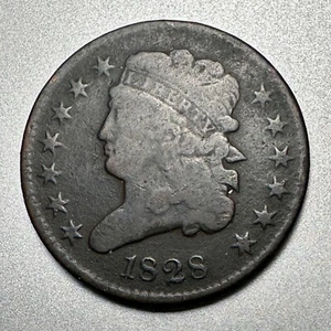 1828 CLASSIC HEAD HALF CENT 13 STARS VG KEY TYPE COIN #7417 - Picture 1 of 2