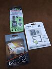 Micro SD CARD LOT OF 3 Samsung Evo 32gb, PnY 8 GB, HOTTIPS 8GB NEW IN PACKAGING 