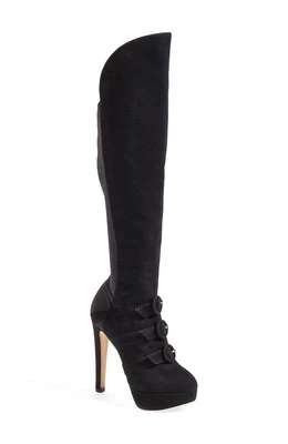 Charlotte Olympia ALDA Over the Knee High Heel Boot BLACK Suede Elastic Band 35 - Image 1 of 4