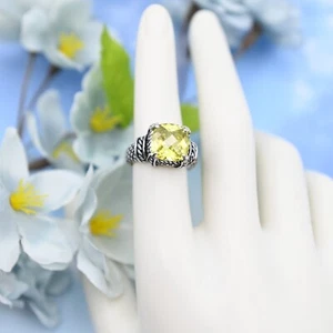 Premier Designs Cushion Cut Lemon Yellow Crystal Silver Plated Size 6.75 Ring - Picture 1 of 7