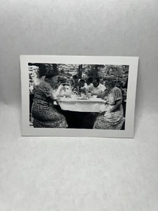 Vintage Old Photo Image Antique Picture Family at the Picnic Table Outside - Picture 1 of 2