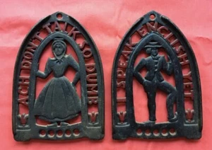 Vintage Gusseisen Holländische Mann und Frau Untersetzer - Bild 1 von 3