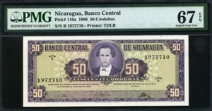 Nicaragua 1968, 50 Cordobas, P119a, PMG 67 EPQ Superb GEM UNC - Picture 1 of 2